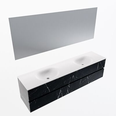 MONDIAZ VICA 190cm badmeubel onderkast Marquina 4 lades. Wastafel Moon dubbel 2 kraangaten, kleur Talc met spiegel LED.