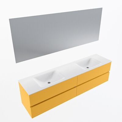 MONDIAZ VICA 190cm badmeubel onderkast Ocher 4 lades. Wastafel CLOUD dubbel zonder kraangat, kleur Talc met spiegel LED.