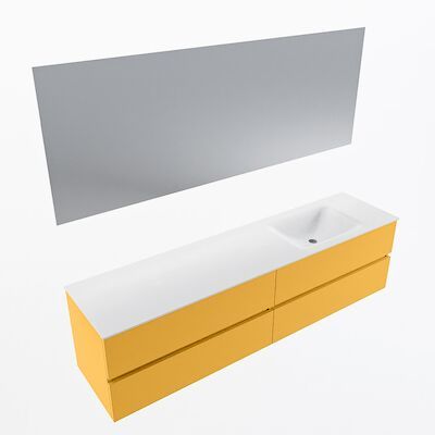 MONDIAZ VICA 190cm badmeubel onderkast Ocher 4 lades. Wastafel CLOUD rechts zonder kraangat, kleur Talc met spiegel LED.