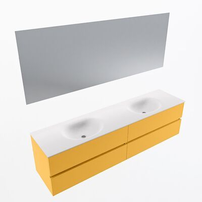 MONDIAZ VICA 190cm badmeubel onderkast Ocher 4 lades. Wastafel Moon dubbel 2 kraangaten, kleur Talc met spiegel LED.
