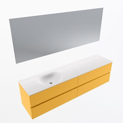 MONDIAZ VICA 190cm badmeubel onderkast Ocher 4 lades. Wastafel Moon links zonder kraangat, kleur Talc met spiegel LED.