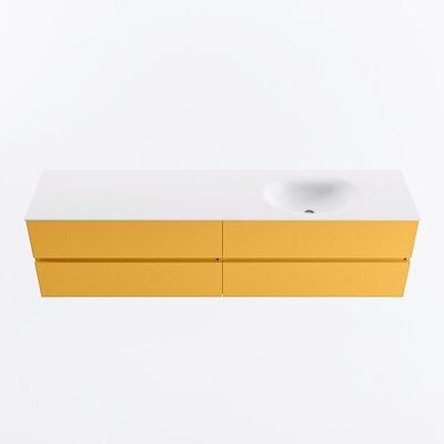 MONDIAZ VICA 190cm badmeubel onderkast Ocher 4 lades. Wastafel MOON rechts 1 kraangat, kleur Talc.