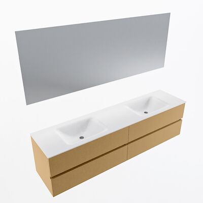 MONDIAZ VICA 190cm badmeubel onderkast Oro 4 lades. Wastafel CLOUD dubbel 2 kraangaten, kleur Talc met spiegel LED.
