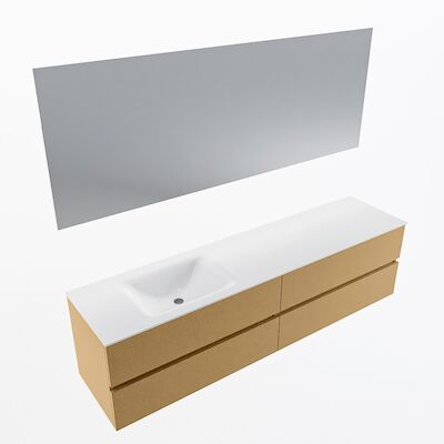 MONDIAZ VICA 190cm badmeubel onderkast Oro 4 lades. Wastafel CLOUD links 1 kraangat, kleur Talc met spiegel LED.