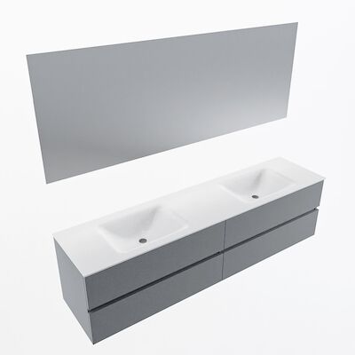 MONDIAZ VICA 190cm badmeubel onderkast Plata 4 lades. Wastafel CLOUD dubbel 2 kraangaten, kleur Talc met spiegel LED.