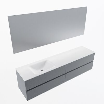 MONDIAZ VICA 190cm badmeubel onderkast Plata 4 lades. Wastafel CLOUD links 1 kraangat, kleur Talc met spiegel LED.