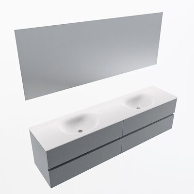 MONDIAZ VICA 190cm badmeubel onderkast Plata 4 lades. Wastafel Moon dubbel 2 kraangaten, kleur Talc met spiegel LED.