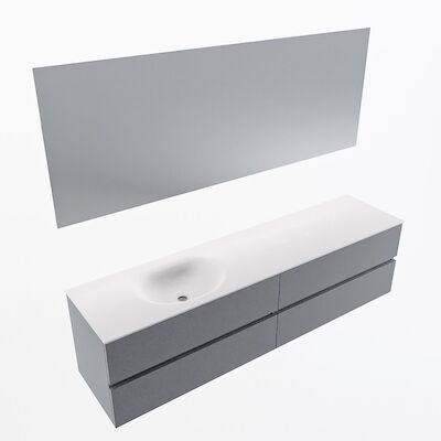 MONDIAZ VICA 190cm badmeubel onderkast Plata 4 lades. Wastafel Moon links 1 kraangat, kleur Talc met spiegel LED.