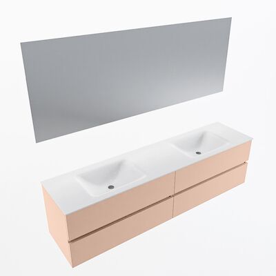 MONDIAZ VICA 190cm badmeubel onderkast Rosee 4 lades. Wastafel CLOUD dubbel zonder kraangat, kleur Talc met spiegel LED.