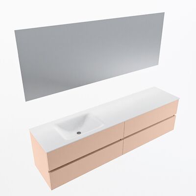 MONDIAZ VICA 190cm badmeubel onderkast Rosee 4 lades. Wastafel CLOUD links 1 kraangat, kleur Talc met spiegel LED.