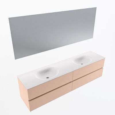 MONDIAZ VICA 190cm badmeubel onderkast Rosee 4 lades. Wastafel Moon dubbel 2 kraangaten, kleur Talc met spiegel LED.
