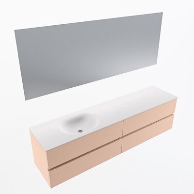 MONDIAZ VICA 190cm badmeubel onderkast Rosee 4 lades. Wastafel Moon links zonder kraangat, kleur Talc met spiegel LED.