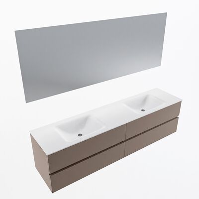 MONDIAZ VICA 190cm badmeubel onderkast Smoke 4 lades. Wastafel CLOUD dubbel 2 kraangaten, kleur Talc met spiegel LED.