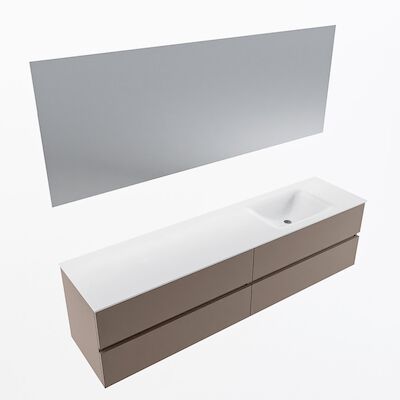 MONDIAZ VICA 190cm badmeubel onderkast Smoke 4 lades. Wastafel CLOUD rechts 1 kraangat, kleur Talc met spiegel LED.