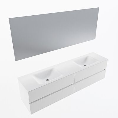 MONDIAZ VICA 190cm badmeubel onderkast Talc 4 lades. Wastafel CLOUD dubbel 2 kraangaten, kleur Talc met spiegel LED.