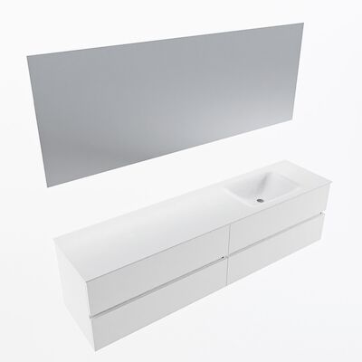 MONDIAZ VICA 190cm badmeubel onderkast Talc 4 lades. Wastafel CLOUD rechts 1 kraangat, kleur Talc met spiegel LED.