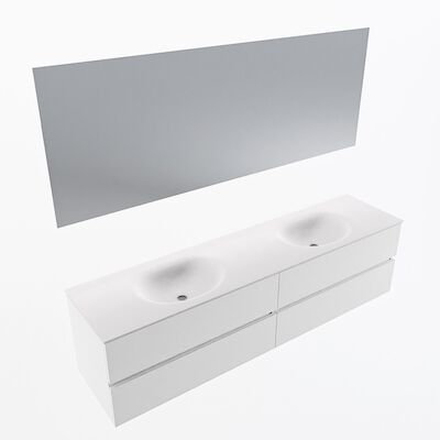 MONDIAZ VICA 190cm badmeubel onderkast Talc 4 lades. Wastafel Moon dubbel 2 kraangaten, kleur Talc met spiegel LED.
