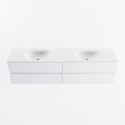 MONDIAZ VICA 190cm badmeubel onderkast Talc 4 lades. Wastafel MOON dubbel 2 kraangaten, kleur Talc.