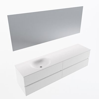 MONDIAZ VICA 190cm badmeubel onderkast Talc 4 lades. Wastafel Moon links 1 kraangat, kleur Talc met spiegel LED.