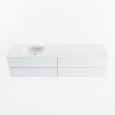 MONDIAZ VICA 190cm badmeubel onderkast Talc 4 lades. Wastafel MOON links zonder kraangat, kleur Talc.