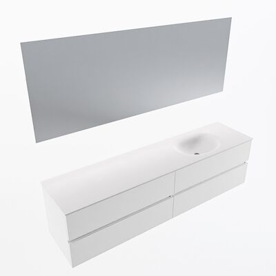 MONDIAZ VICA 190cm badmeubel onderkast Talc 4 lades. Wastafel Moon rechts 1 kraangat, kleur Talc met spiegel LED.