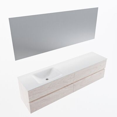 MONDIAZ VICA 190cm badmeubel onderkast Underlayment 4 lades. Wastafel CLOUD links 1 kraangat, kleur Talc met spiegel LED.