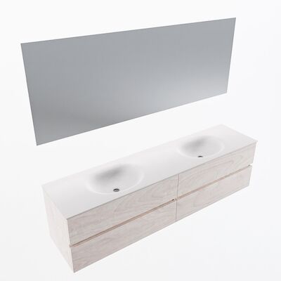 MONDIAZ VICA 190cm badmeubel onderkast Underlayment 4 lades. Wastafel Moon dubbel zonder kraangat, kleur Talc met spiegel LED.