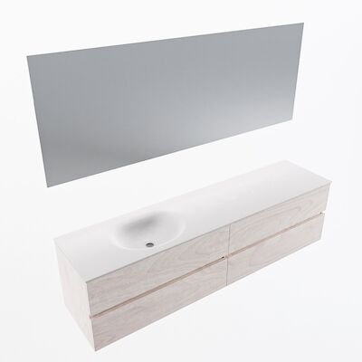 MONDIAZ VICA 190cm badmeubel onderkast Underlayment 4 lades. Wastafel Moon links zonder kraangat, kleur Talc met spiegel LED.