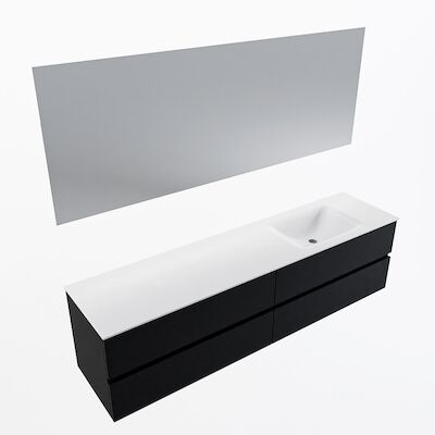 MONDIAZ VICA 190cm badmeubel onderkast Urban 4 lades. Wastafel CLOUD rechts 1 kraangat, kleur Talc met spiegel LED.