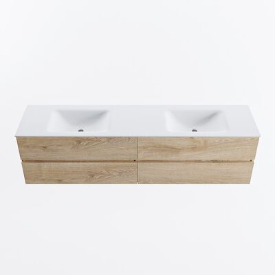 MONDIAZ VICA 190cm badmeubel onderkast Washed Oak 4 lades. Wastafel CLOUD dubbel zonder kraangat, kleur Talc.