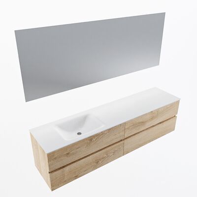MONDIAZ VICA 190cm badmeubel onderkast Washed Oak 4 lades. Wastafel CLOUD links 1 kraangat, kleur Talc met spiegel LED.