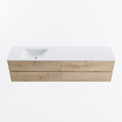 MONDIAZ VICA 190cm badmeubel onderkast Washed Oak 4 lades. Wastafel CLOUD links 1 kraangat, kleur Talc.