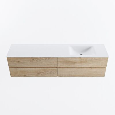 MONDIAZ VICA 190cm badmeubel onderkast Washed Oak 4 lades. Wastafel CLOUD rechts zonder kraangat, kleur Talc.