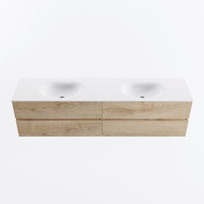 MONDIAZ VICA 190cm badmeubel onderkast Washed Oak 4 lades. Wastafel MOON dubbel zonder kraangat, kleur Talc.