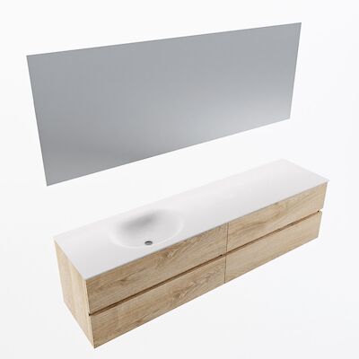 MONDIAZ VICA 190cm badmeubel onderkast Washed Oak 4 lades. Wastafel Moon links 1 kraangat, kleur Talc met spiegel LED.