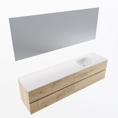 MONDIAZ VICA 190cm badmeubel onderkast Washed Oak 4 lades. Wastafel Moon rechts zonder kraangat, kleur Talc met spiegel LED.