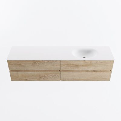 MONDIAZ VICA 190cm badmeubel onderkast Washed Oak 4 lades. Wastafel MOON rechts zonder kraangat, kleur Talc.