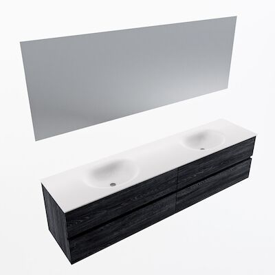 MONDIAZ VICA 200cm badmeubel onderkast Antracite 4 lades. Wastafel Moon dubbel 2 kraangaten, kleur Talc met spiegel LED.