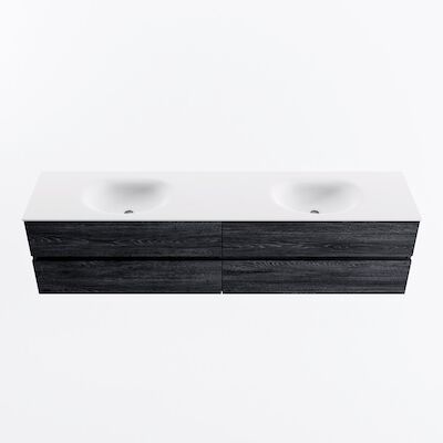 MONDIAZ VICA 200cm badmeubel onderkast Antracite 4 lades. Wastafel MOON dubbel 2 kraangaten, kleur Talc.