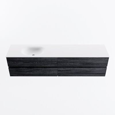 MONDIAZ VICA 200cm badmeubel onderkast Antracite 4 lades. Wastafel MOON links 1 kraangat, kleur Talc.