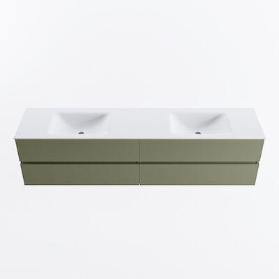 MONDIAZ VICA 200cm badmeubel onderkast Army 4 lades. Wastafel CLOUD dubbel zonder kraangat, kleur Talc.