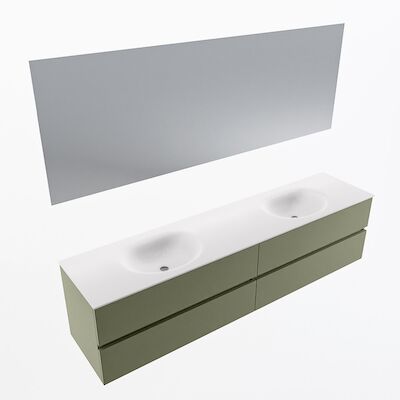 MONDIAZ VICA 200cm badmeubel onderkast Army 4 lades. Wastafel Moon dubbel 2 kraangaten, kleur Talc met spiegel LED.