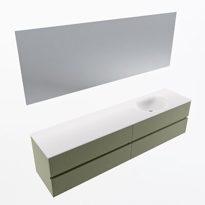 MONDIAZ VICA 200cm badmeubel onderkast Army 4 lades. Wastafel Moon rechts zonder kraangat, kleur Talc met spiegel LED.