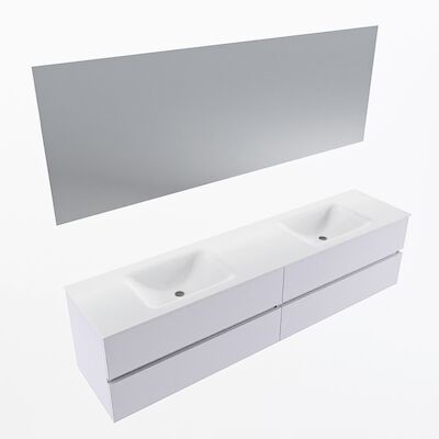 MONDIAZ VICA 200cm badmeubel onderkast Cale 4 lades. Wastafel CLOUD dubbel 2 kraangaten, kleur Talc met spiegel LED.