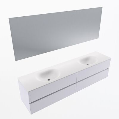 MONDIAZ VICA 200cm badmeubel onderkast Cale 4 lades. Wastafel Moon dubbel zonder kraangat, kleur Talc met spiegel LED.