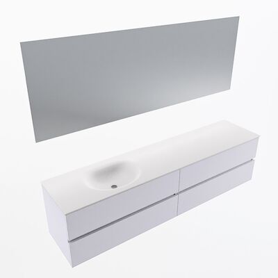 MONDIAZ VICA 200cm badmeubel onderkast Cale 4 lades. Wastafel Moon links zonder kraangat, kleur Talc met spiegel LED.