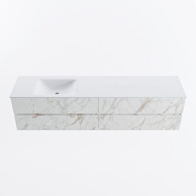 MONDIAZ VICA 200cm badmeubel onderkast Carrara 4 lades. Wastafel CLOUD links zonder kraangat, kleur Talc.