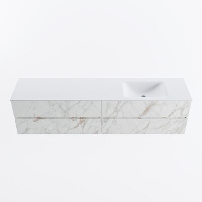 MONDIAZ VICA 200cm badmeubel onderkast Carrara 4 lades. Wastafel CLOUD rechts zonder kraangat, kleur Talc.