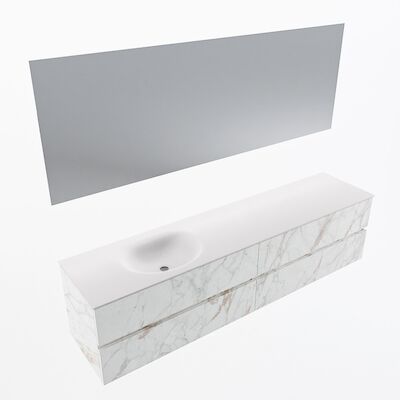 MONDIAZ VICA 200cm badmeubel onderkast Carrara 4 lades. Wastafel Moon links 1 kraangat, kleur Talc met spiegel LED.