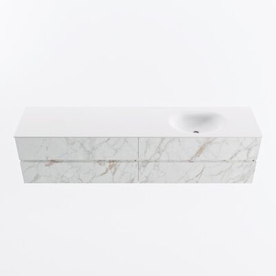MONDIAZ VICA 200cm badmeubel onderkast Carrara 4 lades. Wastafel MOON rechts zonder kraangat, kleur Talc.